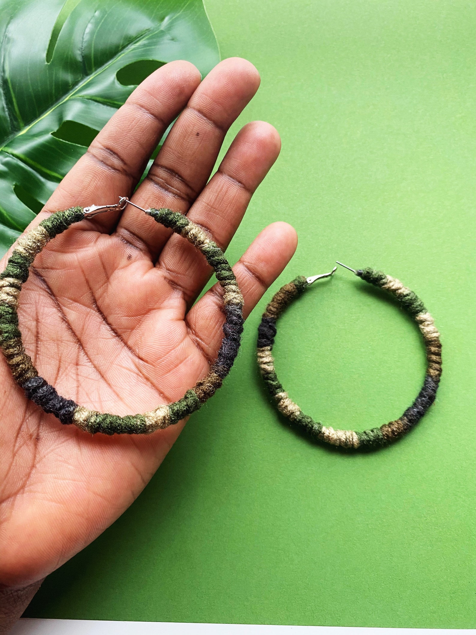 Camouflage Hoop Earrings Yarn Hoops Green Earrings MBTLR Etsy