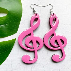 Treble Clef Wood Earrings Music Symbol Gifts for Music Lovers Pink