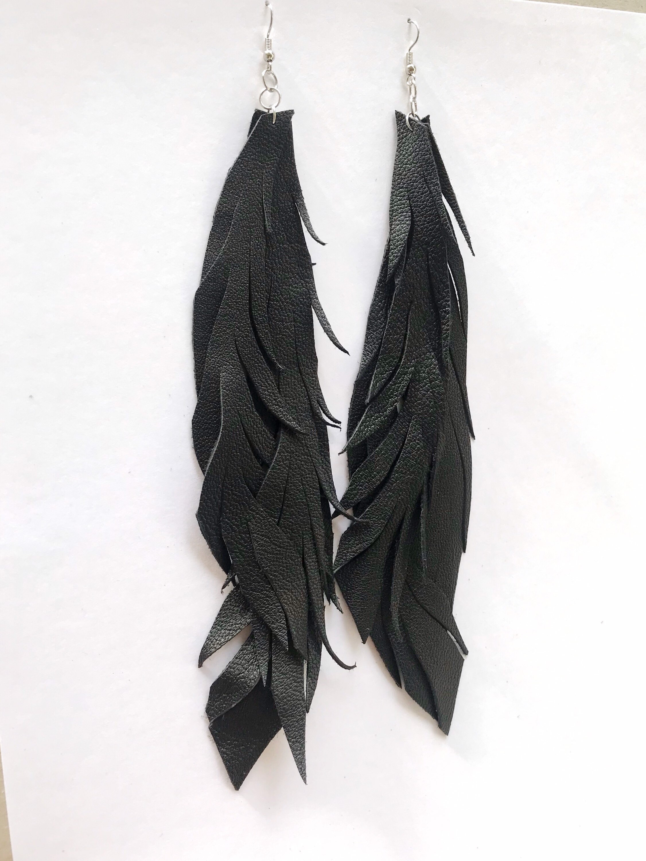 Black Leather Earrings Fringe Earrings Handmade Earrings