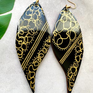 Black and Gold Hand Painted Wood Resin Earrings