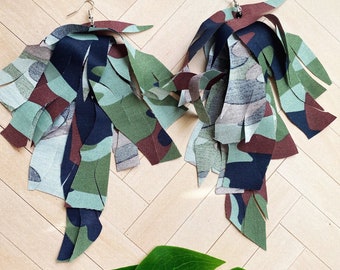 Dangle Earrings | Shredded Fabric | Camouflage Print | MBTLR 365 Earring Collection #265 About My Business