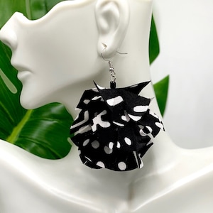 Black & White Fabric Dangle Earrings: Skirted African Print