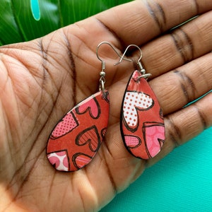 Heart Print Earrings| Small Size| Wood Dangle