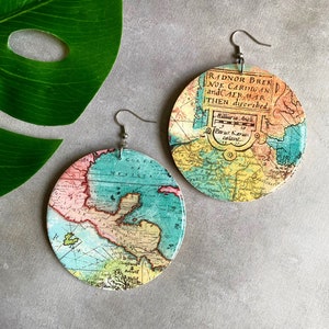 Travel Map Earrings| Large Circle Earrings| Geometric Earrings| Travel Style Jewelry| Wanderlust Jewelry| Gifts for Explorers