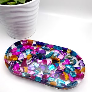 Resin Trinket Trey Rainbow Mosaic Glass Jewelry Organizer Night Stand Decor