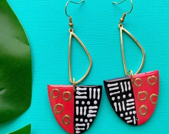 Afrocentric Earrings| Small Size| Wood Dangle | Hand Painted