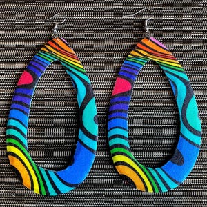 Rainbow Stripes Hoop Fabric Earrings Textile Jewelry Geometric Shapes Large Size