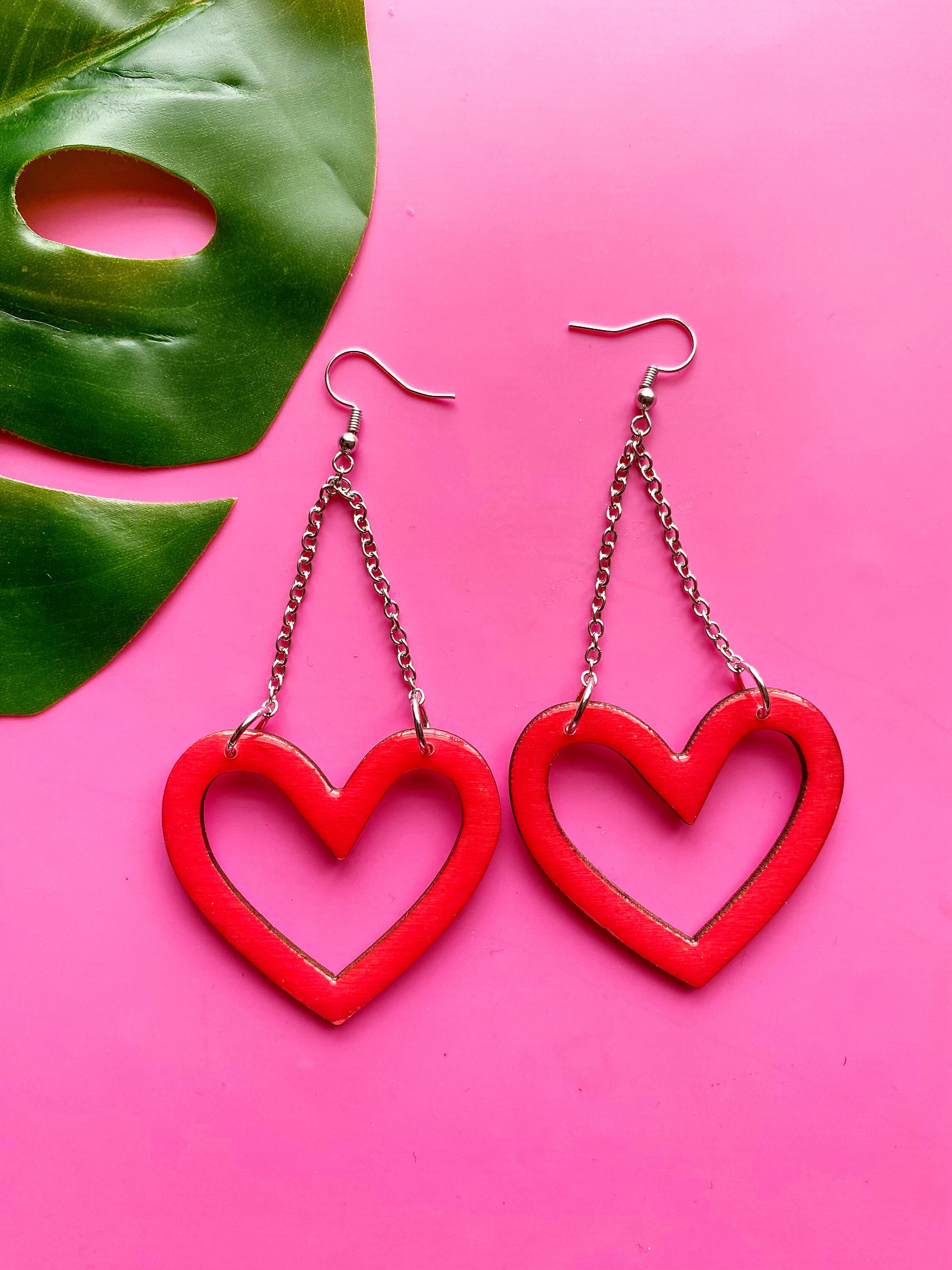 Resin Earrings Red Heart Hoops Medium Size Valentines Day Accessories