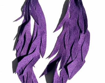 Suede Feather Earrings| Suede Feather Dangle earrings| Long Suede Earrings| Bohemian Style| Purple Earrings