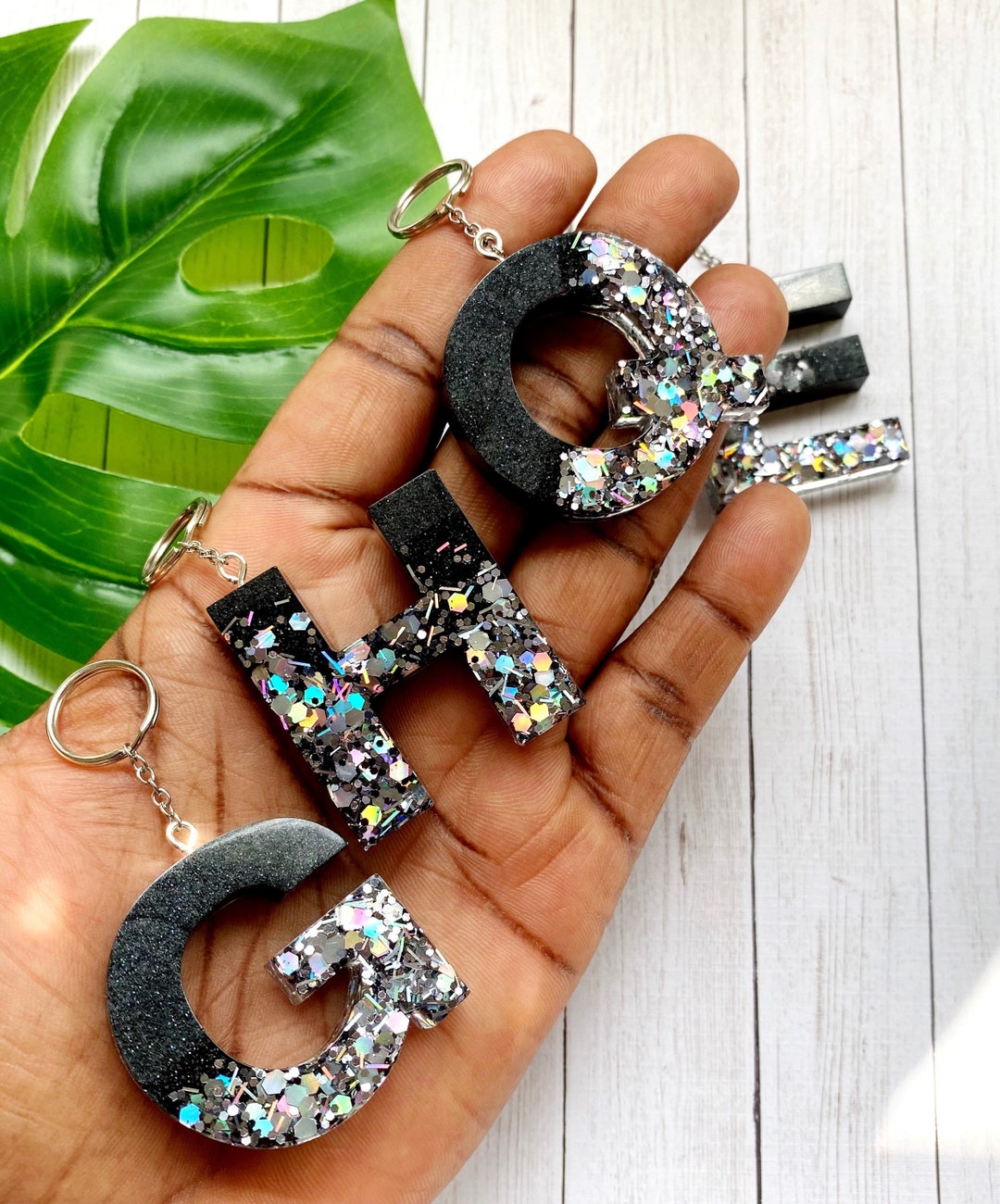 Buy Silver Lining Resin Keychain Art Letter Keychain Black Glitter  Confetti Backpack Accessories Zipper Pull Online in India