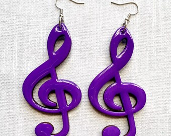 Treble Clef Wood Earrings | Music Lovers | Gifts for Music Lovers- Purple