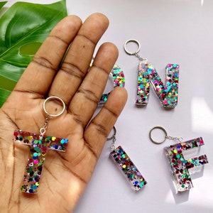 Rainbow Confetti Resin Keychain Art | Letter Keychain |