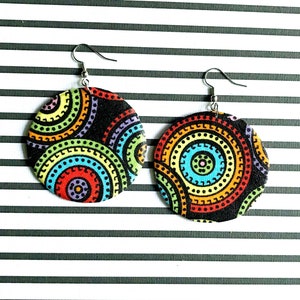 Circle Fabric Earrings: Colorful Print, Lightweight Fashion Jewelry