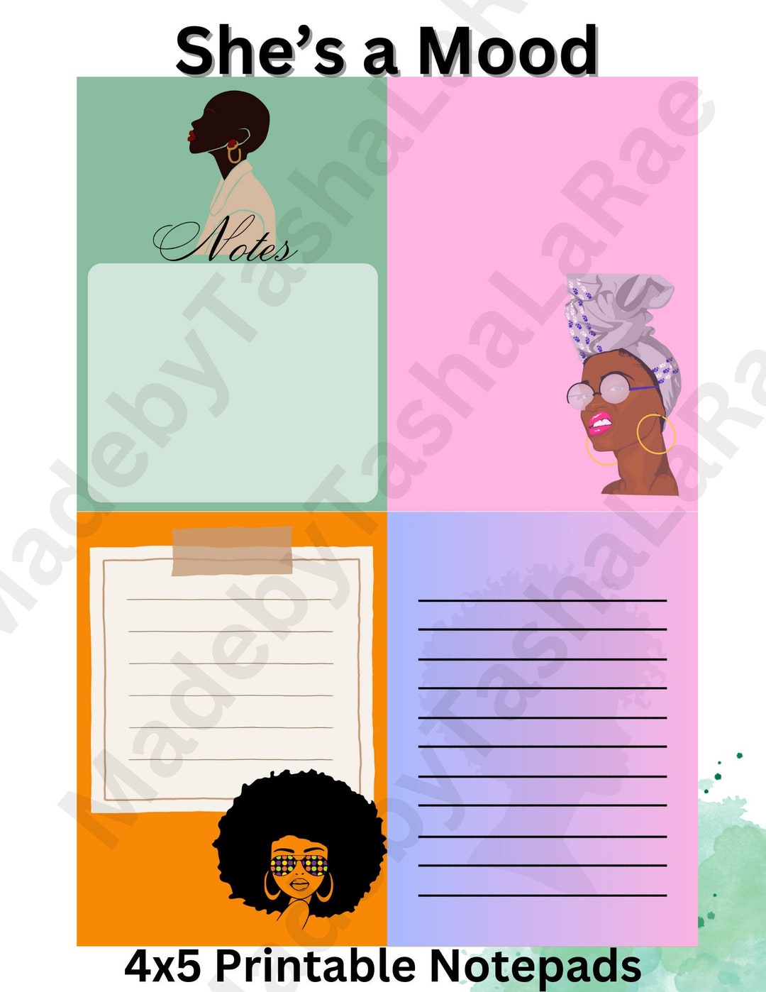 She H Notepad Printable 4x5 in Notepad PDF - She's a Mood Downloadable Print - Etsy