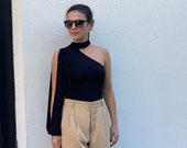 Original Minimalist Cold Shoulder Blouse Black Party Top with Extra Long Sleeve Extravagant Sexy Top Lisa Blouse MarsiyBel MB09B