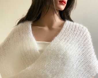 White Wedding Wrap • Bridal Sweater for Wedding Dress • Handknitted Poncho • Wedding Shrug • Sweater wrap • Marsiybell MB010K