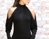 Open Criss Cross Back of Top Unique Cold Shoulder Designer Blouse Black Party Top Karine Blouse MarsiyBel Signature Design MB02B