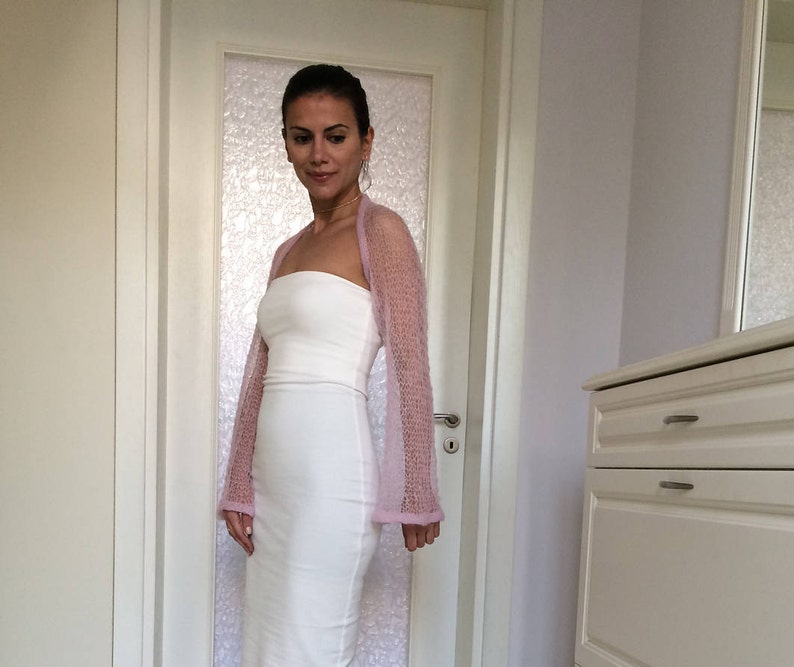 Light Pink Knit Shrug Elegant Spring Knit Mohair Bolero Designer Shrug Bohemian Fashion Gift for Women Handmade by Marsiybell MB05K