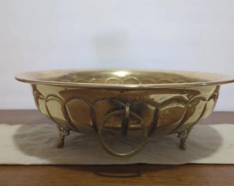 Große Vintage Messing Jardiniere Footed Pflanzschale Mid Century Hollywood Regency