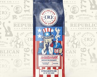 America First Coffee – Bold Dark Roast, Patriotic Gift, Birthday