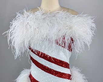 Ostrich Feather Candy Cane Leo | Drag Burlesque Christmas Costume