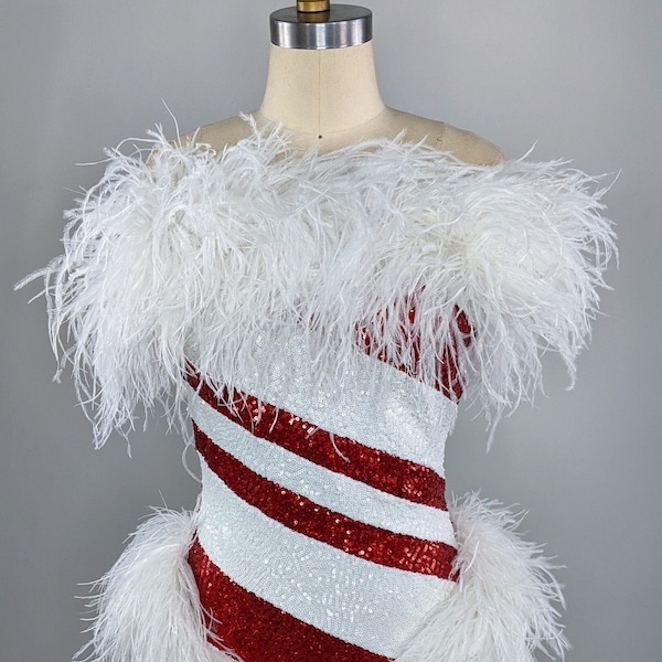 Ostrich Feather Candy Cane Leo | Drag Burlesque Christmas Costume