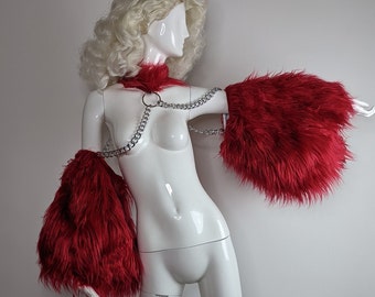 Fur Real? Drag Rave Festival Faux Fur Chain Harness- Collar & Sleeve Combo
