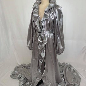 Large Collar Reveal Coat Drag Burlesque Silver  - Grey