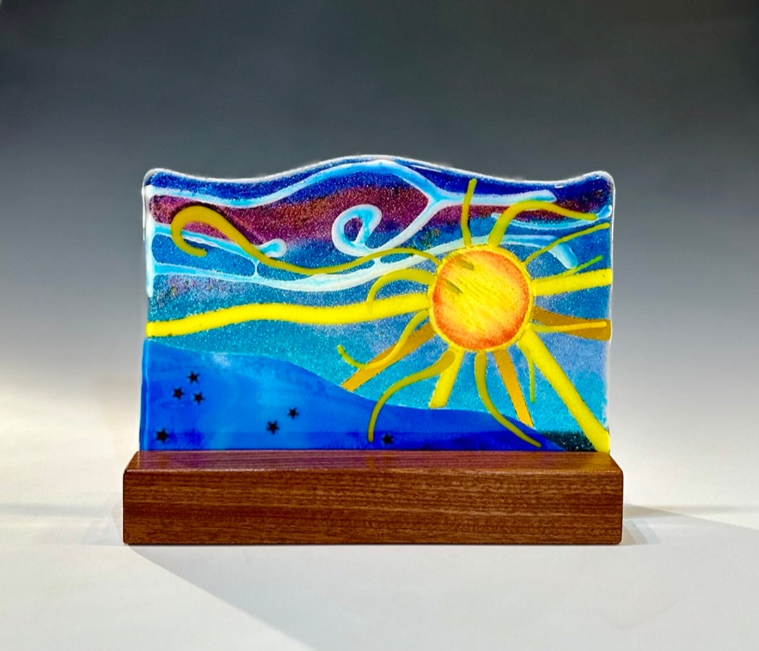 Fused Glass Sun Panel Landscape Sun Art Glass Wedding Gift Etsy