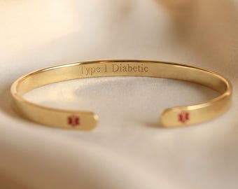 Gold Medical ID Bracelet, Emergency Info Cuff