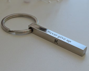 Custom Bar Keychain, Engraved Silver Key Chain, Gift for Boyfriend, Dad, Father, for Anniversary, Teacher's, Father's Gift, Stainless Steel