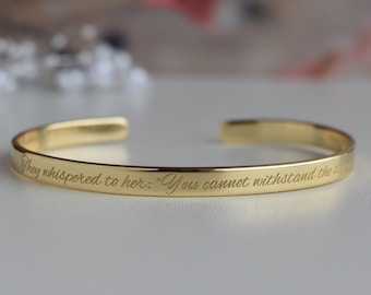 22K Gold Plated Engraved Bracelet, Engraved Bracelets, Brave Quotes, I am the STORM, Warrior Bracelet, Fate, Storms of Life, Strength Cuff