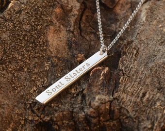 Engraved necklace, Personalized Sterling Silver bar chain,  necklace pendant, Sterling Silver Necklace, silver bar necklace, custom name