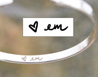 Solid Sterling Silver 925 hammered custom bracelet with handwritten text or signature (narrow, 5mm wide), Handwriting, Your Text inside