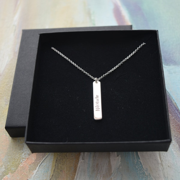 Personalised Engraved Necklace, Sterling Silver bar chain,  necklace pendant, Silver 925 Necklace, Custom Necklace, custom name pendant