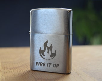 Zippo Lighter, Engraved, Classic Satin Chrome, Brushed, Black With Your Text, Logo, Handwriting, Gift for Him, for Father, Husband, Teacher