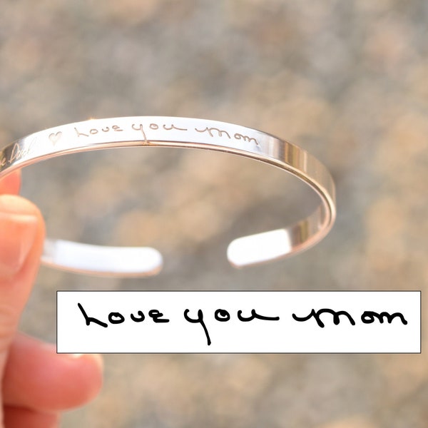 Sterling Silver 925 custom bracelet with handwritten text or signature (narrow, 5mm wide), handwriting, personalized handwriting jewelry