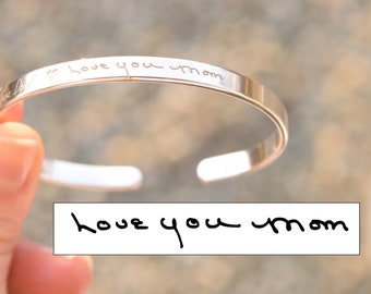 Sterling Silver 925 custom bracelet with handwritten text or signature (narrow, 5mm wide), handwriting, personalized handwriting jewelry