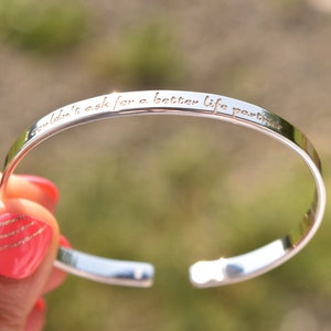 Aangepaste gegraveerde armband, sterlingzilveren 925-manchet met jouw tekst, symbolen, coördinaten of handschrift, Valentijnsdag, cadeau voor haar, hem