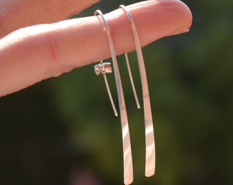 Pendientes de plata fina, pendientes de plata de ley, colgantes, martillados, elegantes pendientes de aro abierto, diseño de alambre minimalista moderno y ligero