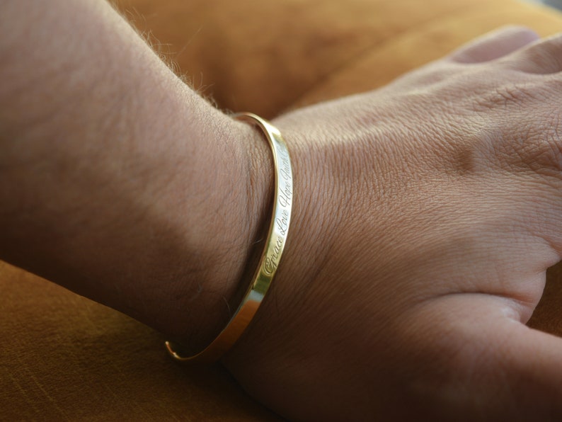 22K Gold Plated Engraved Bracelet Custom Engraving Gold Cuff Etsy