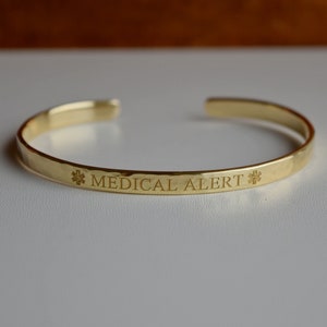 Diabetic Bracelet, Medical 22K Gold Plated Cuff Bracelet, Medical Star of Life Symbol, Medical ID Bracelet, Medical Alert, Diabetes, ICE