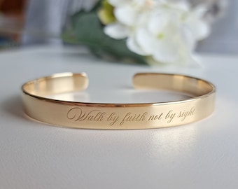 22K vergulde gegraveerde armband, gouden manchetarmband, cadeau-idee voor vrouwen, gravure, 0,25 inch breed, gepersonaliseerd cadeau, afstuderen