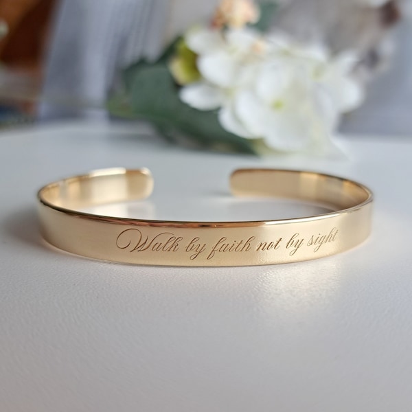 22K Gold Plated Engraved Bracelet, Gold Cuff Bracelet, Gift Idea for Women, Engraving, 0.25 inch wide, Personalized Gift, Graduation