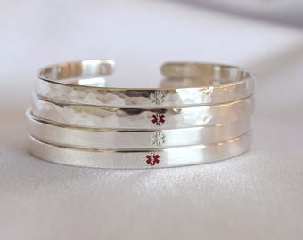 Medical Cuff Bracelet, Sterling Silver 925 Medical ID Bracelet, Medical Alert, Gift for Diabetic, Medicines, Epilepsy, Pacemaker, ICE,Rescue