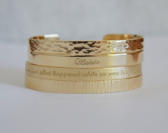 22K Gold Plated Engraved Bracelet, Gilted Engraved Bangle, Custom Gold Cuff, Personalized Bracelet Women, Customizable, 0.25 inch wide