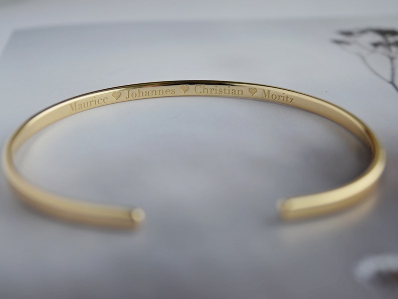 22K Gold Plated Engraved Bracelet Custom Hammered Narrow 3mm Etsy