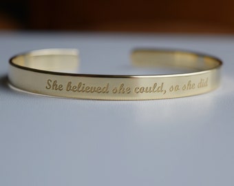 22K Gold Plated Engraved Bracelet, Mantra Engraved Bangle, Custom Gold Cuff, Personalized Bracelet Women, 0.25 inch wide, Gift for Woman