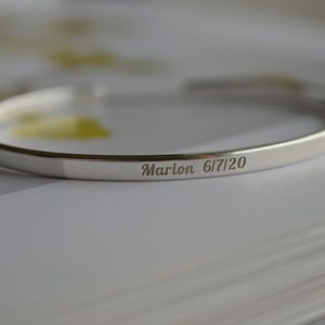 Sterling Silver Bracelet for Women, Sisters, Personalized Narrow Engraved Bracelet, Custom 925 Cuff Bracelet, 3mm wide, Slim Bangle