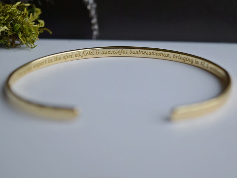 22K Gold Plated Engraved Bracelet, Personalized Bracelet Men, Women, Skinny, Narrow 3mm Engraved Bracelets, Gold Cuff, Customizable Gift zdjęcie 5